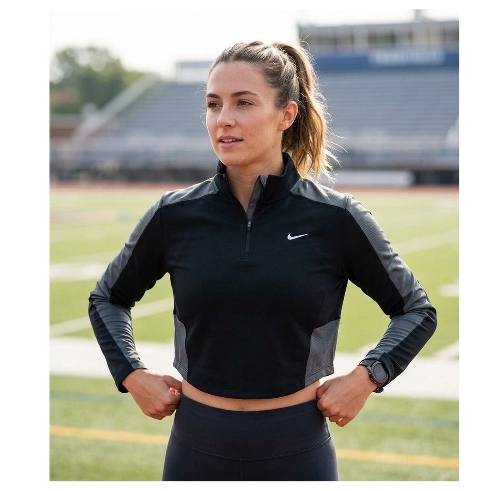 Nike Pro Training Top Womens L Black Gray 1/4 Zip Crop Pullover NEW NWT